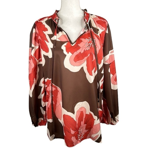 Boho Vacation Summer Flowy V-Neck Oversized Long Sleeve Top Size Medium - Picture 1 of 5